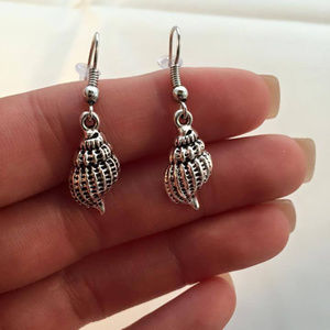 Silver Conch Seashell Dangle Earrings Gorgeous Party Gift